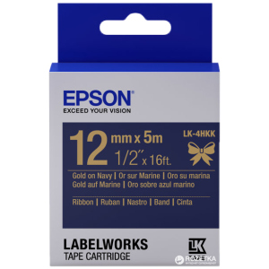 Картридж зі стрічкою Epson LabelWorks LK4HKK 12 мм / 5 м Gold/Navy (C53S654002) ТОП в Івано-Франківську