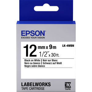 Картридж зі стрічкою Epson LabelWorks LK4WBN Standart 12 мм 9 м Black/White (C53S654021) рейтинг