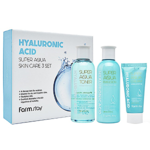 Набір засобів догляду за шкірою FarmStay Hyaluronic Acid Super Aqua Skin Care 3 Set з гіалуроновою кислотою (8809426959457) краща модель в Івано-Франківську