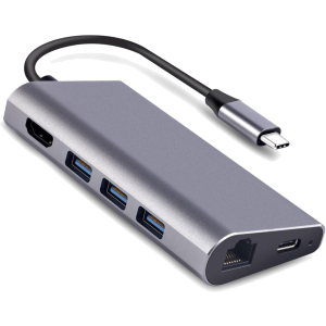 USB-хаб Dynamode USB3.1 Type-C to HDMI + 3хUSB3.0 + Gigabit LAN + USB Type-C Charging + SD/MicroSD до 4K HD 3840x2160 (Dock-USB-TypeC-HDMI-USB3.0-RJ45) ТОП в Ивано-Франковске