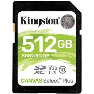 Kingston SDXC 512 ГБ Canvas Select Plus Class 10 UHS-I U3 V30 (SDS2/512 ГБ)