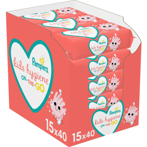 Дитячі вологі серветки Pampers Kids Hygiene On-the-go 15х40 шт. (8006540222140) надійний