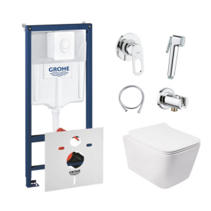 Комплект інсталяція Grohe Rapid SL 38722001 + унітаз з сидінням Qtap Crow QT05335170W + набір для гігієнічного душу із змішувачем Grohe BauLoop 111042 надійний