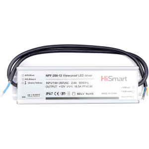 Блок живлення HiSmart 12V 16.5A 200W PFC IP67 (NPF-200-12)