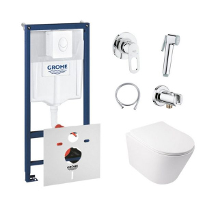 Комплект инсталляция Grohe Rapid SL 38722001 + унитаз с сиденьем Qtap Swan QT16335178W + набор для гигиенического душа со смесителем Grohe BauLoop 111042 лучшая модель в Ивано-Франковске