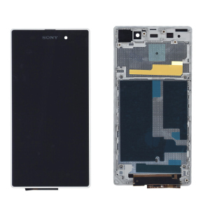 Матрица с тачскрином (модуль) для Sony Xperia Z1 C6902 черный с белой рамкой High Copy