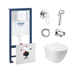 купить Комплект инсталляция Grohe Rapid SL 38722001 + унитаз с сиденьем Qtap Jay QT07335176W + набор для гигиенического душа со смесителем Grohe BauLoop 111042