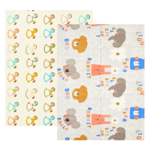 Детский двусторонний развивающий складной термоковрик для ползания POPPET Разноцветные зверята и Игрушечные лошадки 150х200x0.9 см (PP016-150H) ТОП в Ивано-Франковске