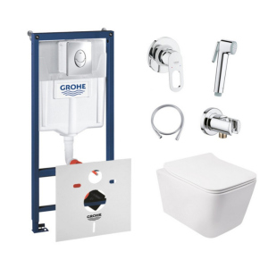 Комплект інсталяція Grohe Rapid SL 38721001 + унітаз з сидінням Qtap Crow QT05335170W + набір для гігієнічного душу зі змішувачем Grohe BauLoop 111042 (38721001QT05335170W111042) рейтинг