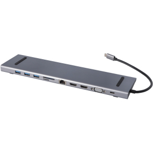 USB-хаб адаптер Ailink Aluminium Gigabit Ethernet USB-C 100W SD Hub Card Reader HDMI 4K VGA FullHD Multi Port 11 в 1 Space Grey (AI-CH11) ТОП в Ивано-Франковске