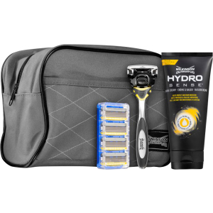 купить Набор Wilkinson Sword Hydro 5 Sense Бритвенный станок + сменные картриджи 5 шт + крем для бритья 177 мл + косметичка (4027800979301)