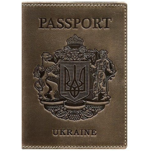 Новый Обложка для паспорта кожаная с украинским гербом BlankNote BN-OP-UA-o Темно-коричневая ТОП в Ивано-Франковске