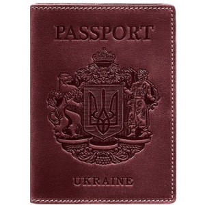 Обкладинка для паспорта шкіряна з українським гербом BN-OP-UA-vin Бордова краща модель в Івано-Франківську