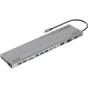 Док-станція 15-в-1 Promate BaseLink-Pro USB-C PD/HDMI/VGA/DisplayPort/3xUSB 3.1/2xUSB-C 3.1/2xUSB 2.0/RJ45/SD/MicroSD/AUX 3.5 mm Gray (baselink-pro.black) в Івано-Франківську