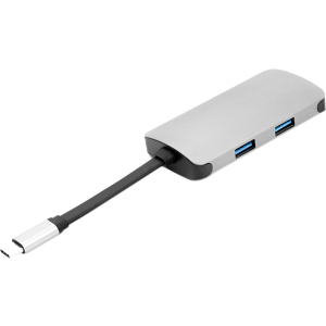 USB-хаб PowerPlant Type-C - HDMI 4K, USB 3.0, USB Type-C, RJ45 Grey (CA911691) в Івано-Франківську