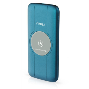 Батарея універсальна Vinga 10000 mAh Wireless QC3.0 PD soft touch blue ТОП в Івано-Франківську