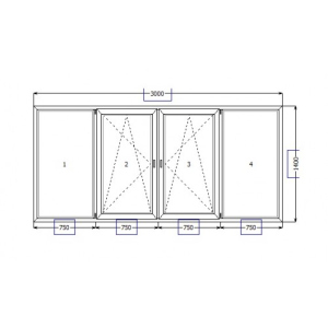 Окно металлопластиковое Brokelman 1400х3000 мм с двумя активными створками ТОП в Ивано-Франковске