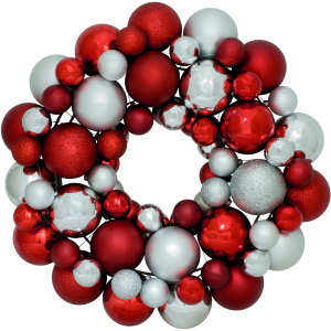 Венок декоративный Jumi с елочных пластиковых шариков 34 см Красно-серебристый (5900410379183) ТОП в Ивано-Франковске