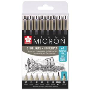 Набір лінерів Sakura Pigma Micron 6 шт 1 лінер-пензель Pigma Brush + Pigma Micron PN в подарунок в Івано-Франківську