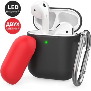 Двоколірний Силіконовий чохол AhaStyle з карабіном для Apple AirPods Black red (AHA-01460-BBR) в Івано-Франківську