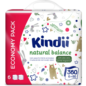 Влажные салфетки для младенцев и детей Kindii Natural Balance 6х60 шт (5900095029137) ТОП в Ивано-Франковске