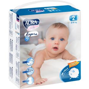 Подгузники одноразовые для детей AURA baby 2/S 3-6 кг mega-pack 70 шт (4752171003279) лучшая модель в Ивано-Франковске