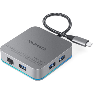 USB-C хаб 6-в-1 Promate Nexus-C USB-C PD/HDMI/3xUSB 3.0/RJ45 Grey (nexus-c.grey)