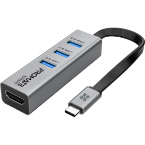 USB-C хаб 4-в-1 Promate MediaHub-C3 HDMI/3xUSB 3.0 Grey (mediahub-c3.grey)