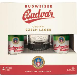 Подарунковий набір пиво Budweiser світле відфільтроване 5% 0.5 л x 4 шт. + кухоль 0.5 л (8594403707380) ТОП в Івано-Франківську