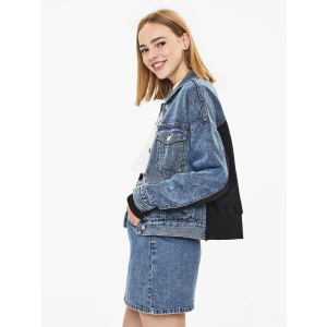 Джинсова куртка Bershka XAZ238714DCAQ XS Синя з чорним (DD8000004775050) ТОП в Івано-Франківську