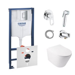 Комплект инсталляция Grohe Rapid SL 38772001 + унитаз с сиденьем Qtap Swan QT16335178W + набор для гигиенического душа со смесителем Grohe BauLoop 111042 ТОП в Ивано-Франковске