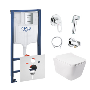 Комплект инсталляция Grohe Rapid SL 38772001 + унитаз с сиденьем Qtap Crow QT05335170W + набор для гигиенического душа со смесителем Grohe BauLoop 111042 лучшая модель в Ивано-Франковске