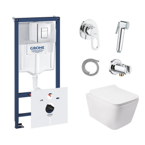 Комплект инсталляция Grohe Rapid SL 38827000 + унитаз с сиденьем Qtap Crow QT05335170W + набор для гигиенического душа со смесителем Grohe BauLoop 111042 в Ивано-Франковске