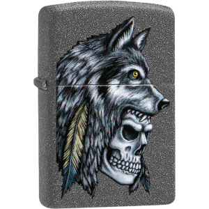 Зажигалка Zippo 211 Wolf Skull Feather Design Серая (Zippo 29863) ТОП в Ивано-Франковске