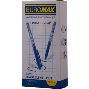 Набір гелевих ручок Buromax Erase Slim Пиши-прай 0.7 мм Синій корпус 12 шт (BM.8301-01) краща модель в Івано-Франківську