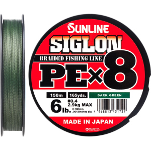 Шнур Sunline Siglon PE х8 150 м # 0.4/0.108 мм 2.9 кг Темно-зеленый (16580973)