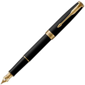 Ручка перьевая Parker Sonnet 17 Matte Black Lacquer GT FP F Синяя Матово черный корпус (84 811)