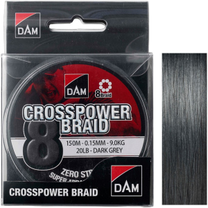 Шнур DAM Crosspower 8-Braid 150 м 0.15 мм 9.0 кг Темно-сірий (66588) ТОП в Івано-Франківську