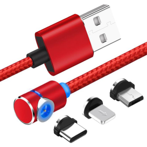 Магнітний кабель USB XoKo SC-370 Magneto Game Red 3 в 1 - Lightning, Micro USB, Type-C 1 м (SC-370MGNT-RD) краща модель в Івано-Франківську