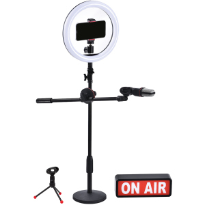 Набор блогера все-в-1 Promate VlogPro LED лампа 26 см, стойка журавль, 3.5 мм микрофон, лайтбокс, крепления для камеры и смартфона Black (vlogpro.black) ТОП в Ивано-Франковске