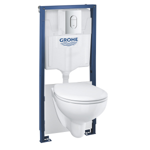 купить Инсталляция GROHE SOLIDO 5 в 1 39418000 с панелью Arena Cosmopolitan 38844000 хром + унитаз GROHE Bau Ceramic 39427000 + сиденье 39493000 Soft Close