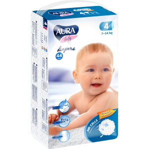 Подгузники одноразовые для детей AURA baby 4 7-14 кг 44 шт (4752171003309) лучшая модель в Ивано-Франковске