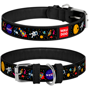 Нашийник для собак шкіряний Collar WAUDOG Design з QR паспортом, малюнок "NASA", M, Ш 20 мм, Дл 30-39 см (0020-0047-01) ТОП в Івано-Франківську