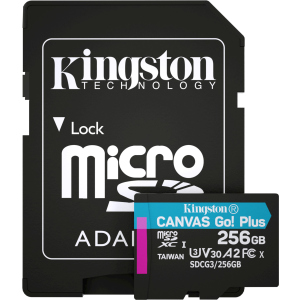 Kingston MicroSDXC 256 ГБ Canvas Go! Plus Class 10 UHS-I U3 V30 A2 + SD-адаптер (SDCG3/256GB) в Івано-Франківську
