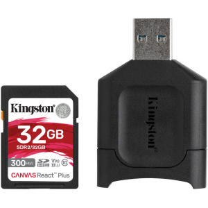 Kingston SDHC 32GB Canvas React Plus Class 10 UHS-II U3 ​​V90 + USB-кардридер (MLPR2/32GB) ТОП в Івано-Франківську