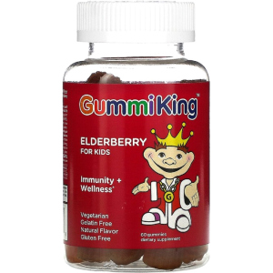 Бузина для детей Gummi King крепкий иммунитет, вкус малины, Elderberry for Kids, GummiKing, 60 жевательных конфет (835776001438)