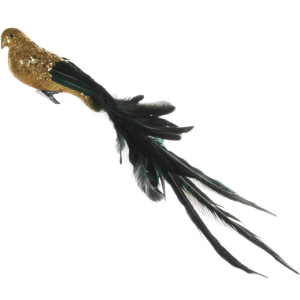 Новорічний декор Shishi Пташка з хвостом фазана 55 см Золото-зелена (49515) (4741293495154)