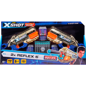 Набір скорострільних бластерів Zuru X-Shot Excel Reflex 6 Double 16 патронів + 3 банки Golden (36480Z) (193052031310) в Івано-Франківську