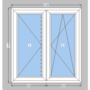 Окно металлопластиковое Rehau Euro 70 mm 2-створчатое поворотно-откидное, поворотное, фурнитура Siegenia, 1300х1400 мм, белое в Ивано-Франковске