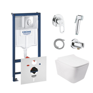 Комплект инсталляция Grohe Rapid SL 38721001 + унитаз с сиденьем Qtap Crow QT05335170W + набор для гигиенического душа со смесителем Grohe BauLoop 111042 ТОП в Ивано-Франковске